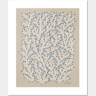 Berry Branches - Blue Tan Posters and Art